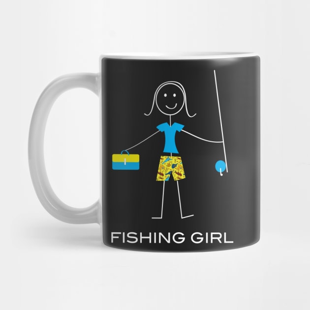 Funny Fishing Girl Illustrated Stick Girl Fisherwoman by whyitsme